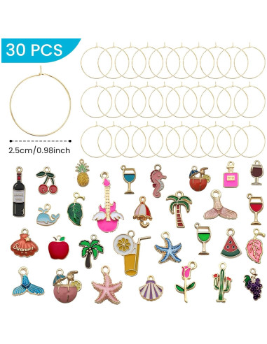 Marcadores de Copas de Vino Temáticos de Playa ESUOHYM - 30 Pzs