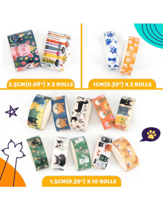 Juego de Washi Tape Kovano 14 Rollos Animales Kawaii 2