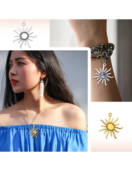 20 Bandejas Redondas Bezel Hmjpng 12mm Oro y Plata para Joyería