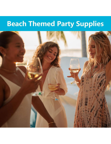 Marcadores de Copas de Vino Temáticos de Playa ESUOHYM - 30 Pzs