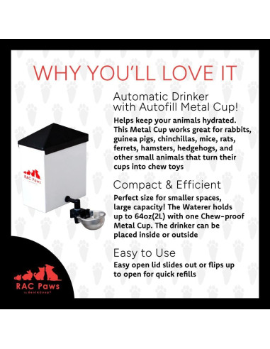 Bebedero Automático RentACoop 64oz (2L) para Mascotas Pequeñas