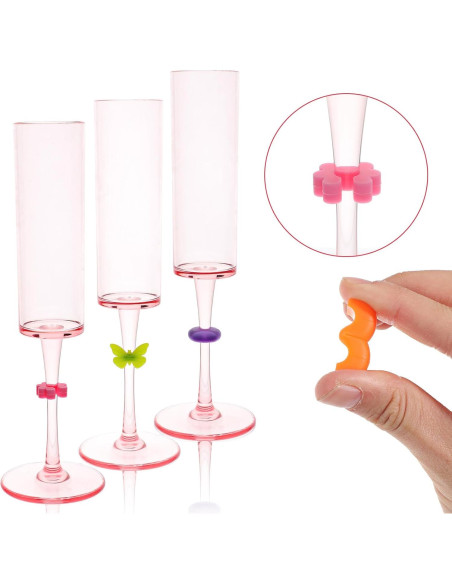 48 Marcadores de Copas de Vino Silicona Lusofie Reutilizables