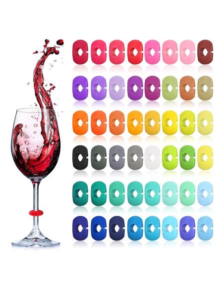 48 Marcadores de Silicona para Copas de Vino Zonon - Colores Variados