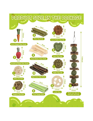 40 Juguetes Naturales para Conejos Kagoty - Cuidado Dental