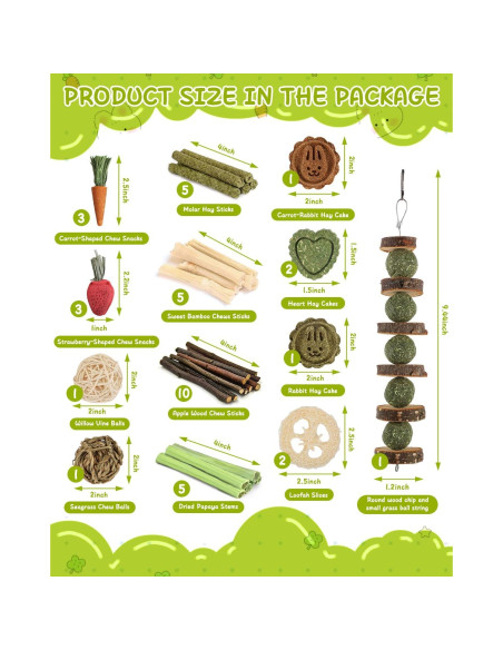 40 Juguetes Naturales para Conejos Kagoty - Cuidado Dental