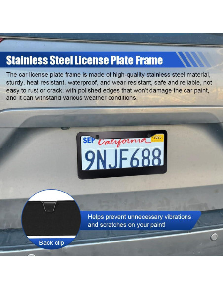 2 Marcos de Placas de Licencia ZIMISI Acero Inoxidable Negro