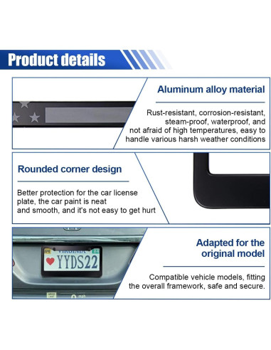 2 Marcos de Placas de Licencia ZIMISI Acero Inoxidable Negro