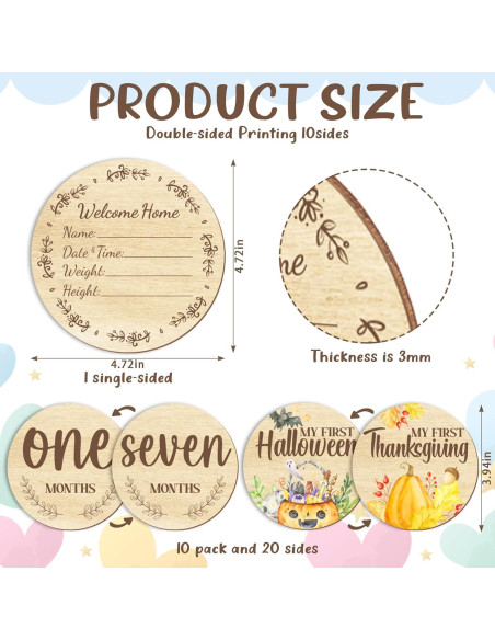 11 Hitos Mensuales para Bebés de Madera Glodecart - Props Fotográficos