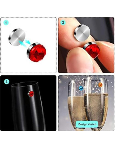 12 Marcadores de Copas de Vino Cristales Magnéticos Boao