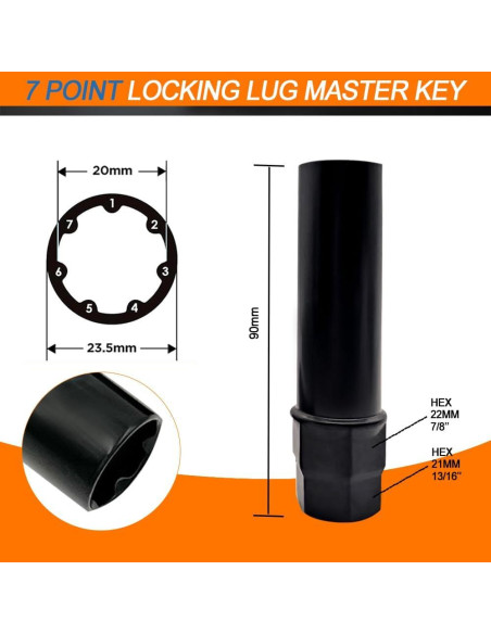 Llave de zócalo CHRYMUM 6 y 7 splines para tuercas de bloqueo