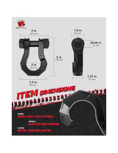 Grilletes D AMBULL 3/4" con Pasador 7/8" 18,144 kg Negro