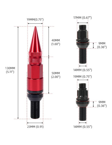 Tornillos de Rueda M14x1.5 muge racing 20 PCS Aluminio Rojo