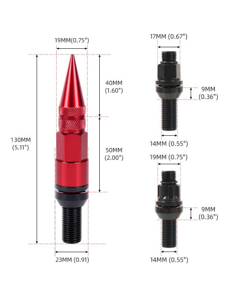Tornillos de Rueda M14x1.5 muge racing 20 PCS Aluminio Rojo