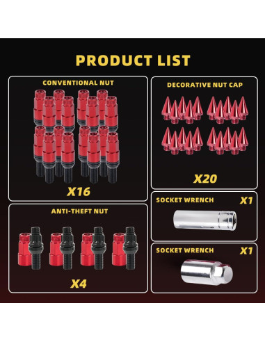 Tornillos de Rueda M14x1.5 muge racing 20 PCS Aluminio Rojo