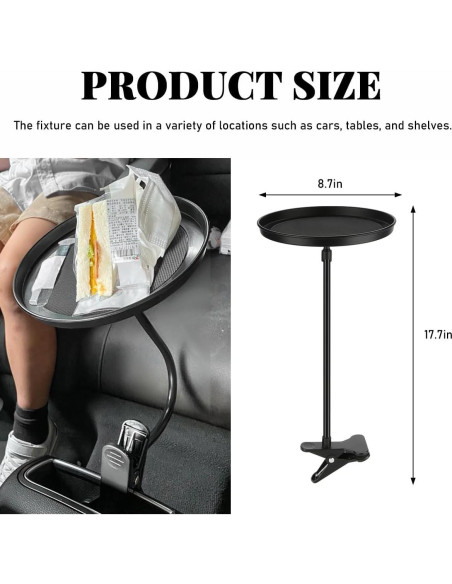 Bandeja de Comida Ajustable para Auto Povtii 22 cm Antideslizante