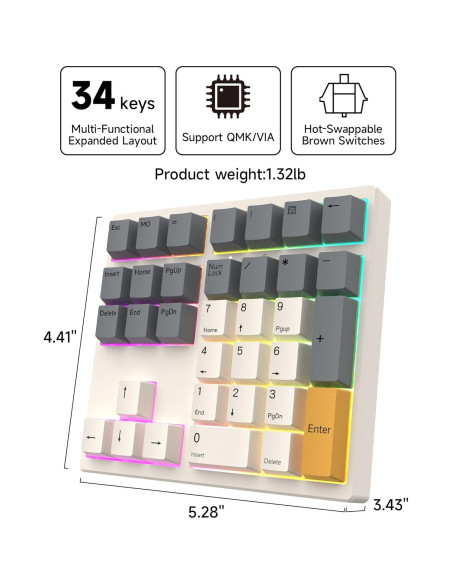 Teclado Numérico Mecánico SIKAI CASE 34 Teclas USB C RGB