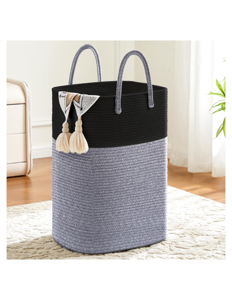 Cesta de Ropa Artfeel 40L Algodón Trenzado Negra Plegable
