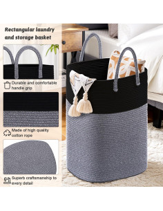 Cesta de Ropa Artfeel 40L Algodón Trenzado Negra Plegable 2