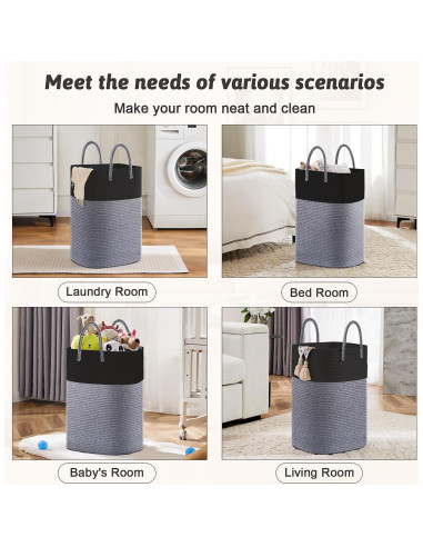 Cesta de Ropa Artfeel 40L Algodón Trenzado Negra Plegable