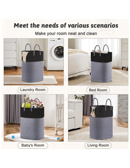Cesta de Ropa Artfeel 40L Algodón Trenzado Negra Plegable