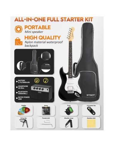 Kit Guitarra Eléctrica STRICH HSS 39" Completo Negro