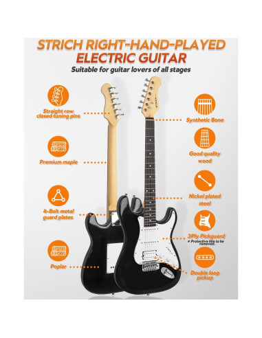 Kit Guitarra Eléctrica STRICH HSS 39" Completo Negro