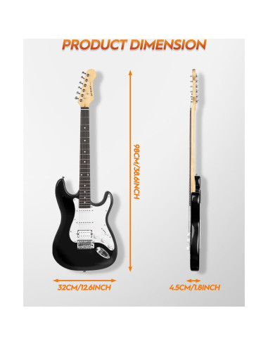Kit Guitarra Eléctrica STRICH HSS 39" Completo Negro
