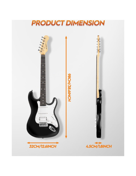 Kit Guitarra Eléctrica STRICH HSS 39" Completo Negro