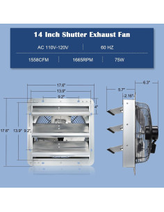 Ventilador de Escape Hiorucet 14" (35.56 cm) Silencioso 1558 CFM 2