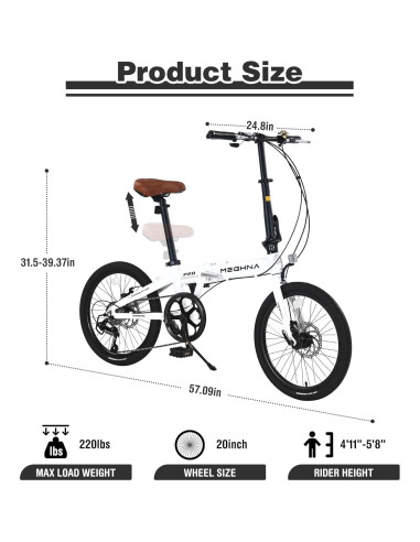 Bicicleta Plegable Urbana YHUBHSIS 20" 7 Velocidades Aluminio
