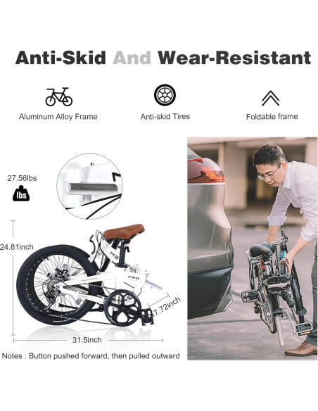 Bicicleta Plegable Urbana YHUBHSIS 20" 7 Velocidades Aluminio