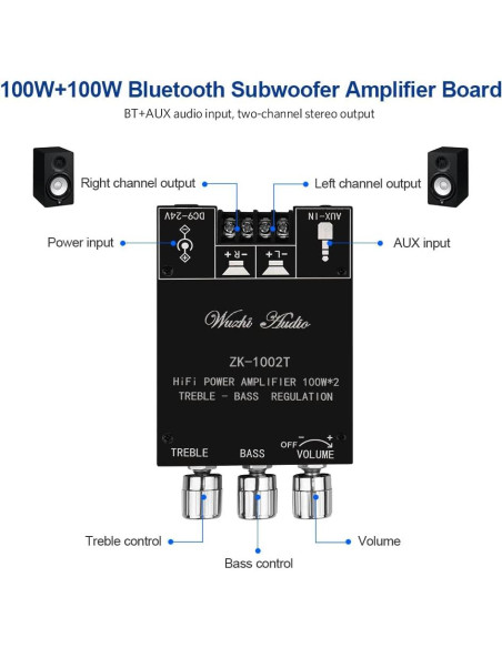 Amplificador Bluetooth ZK-1002T 2.0CH 200W Control Agudos y Graves