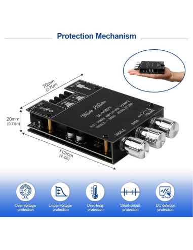 Amplificador Bluetooth ZK-1002T 2.0CH 200W Control Agudos y Graves