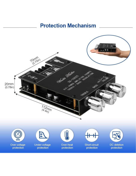 Amplificador Bluetooth ZK-1002T 2.0CH 200W Control Agudos y Graves