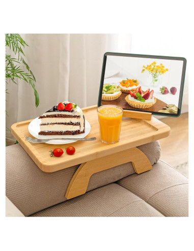Bandeja de Brazo de Sofá BAMBOOTRAY con Soporte para Teléfono