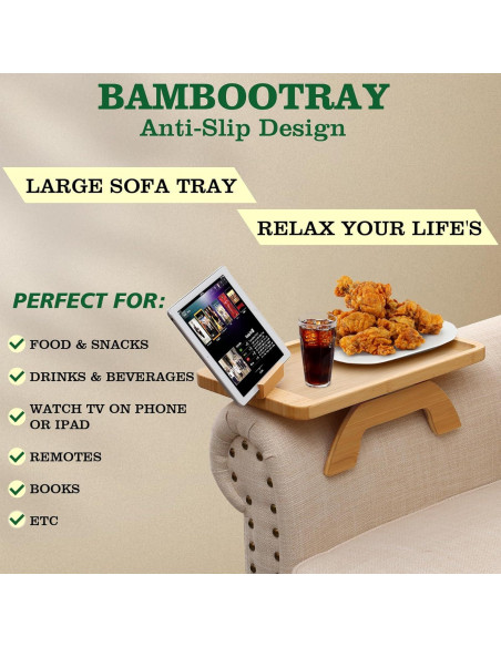Bandeja de Brazo de Sofá BAMBOOTRAY con Soporte para Teléfono