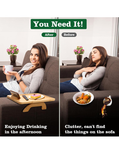 Bandeja de Brazo de Sofá BAMBOOTRAY con Soporte para Teléfono