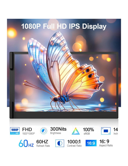 Extensor de Pantalla Doble 14" FHD 1080P Zerfis Ultra Delgado