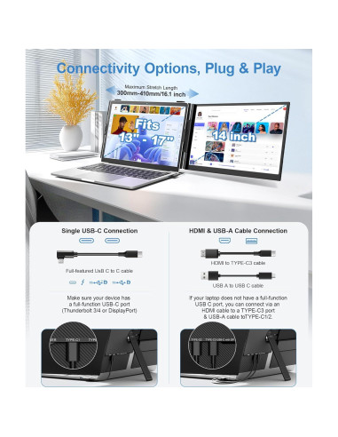 Extensor de Pantalla Doble 14" FHD 1080P Zerfis Ultra Delgado