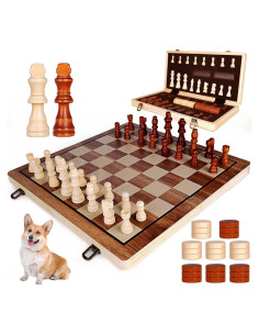 Juego de Ajedrez y Damas de Madera Demiwise 38.1 cm Plegable