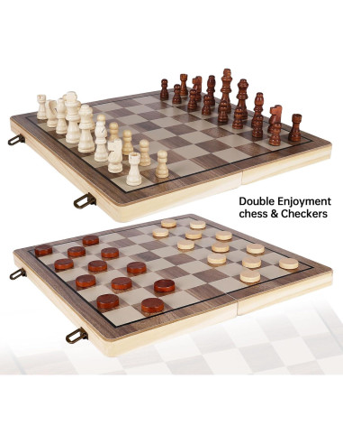 Juego de Ajedrez y Damas de Madera Demiwise 38.1 cm Plegable