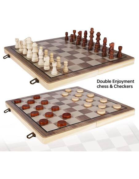Juego de Ajedrez y Damas de Madera Demiwise 38.1 cm Plegable