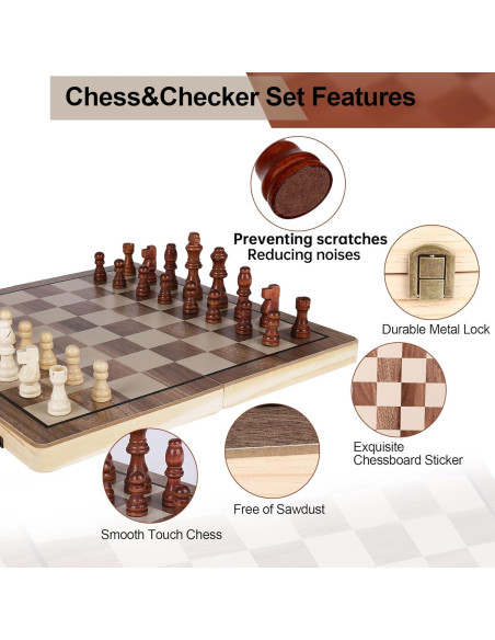 Juego de Ajedrez y Damas de Madera Demiwise 38.1 cm Plegable