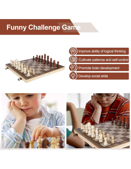 Juego de Ajedrez y Damas de Madera Demiwise 38.1 cm Plegable