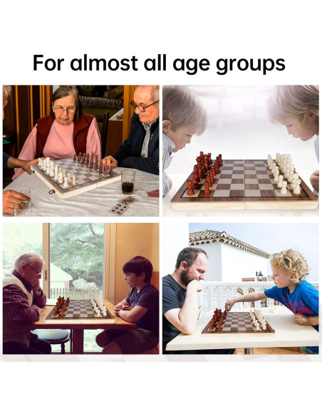 Juego de Ajedrez y Damas de Madera Demiwise 38.1 cm Plegable