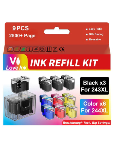 Kit de Recarga de Tinta 243XL 244XL VLOVEINK 9 Paquetes