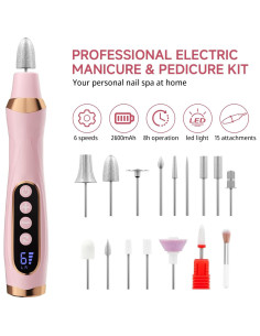 Kit de Manicura y Pedicura MEOUNEQU, Taladro Eléctrico 6 Velocidades 2
