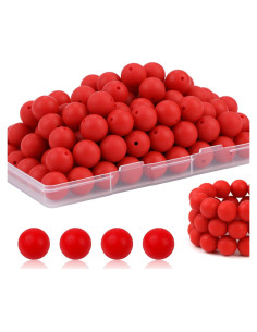 100 Perlas de Silicona 15mm JMBOXBTQ Rojo Escarlata para Manualidades