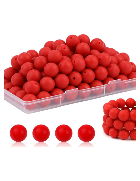 100 Perlas de Silicona 15mm JMBOXBTQ Rojo Escarlata para Manualidades