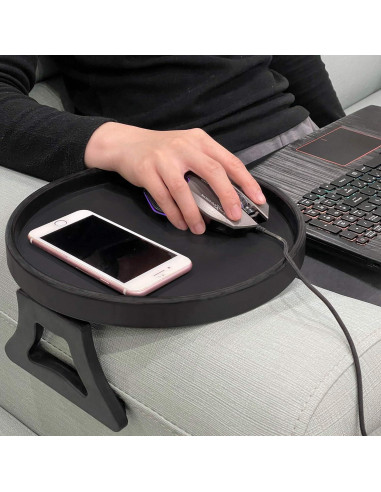 Mesa Lateral Clip de Brazo NDL para Bebidas y Controles - Negro